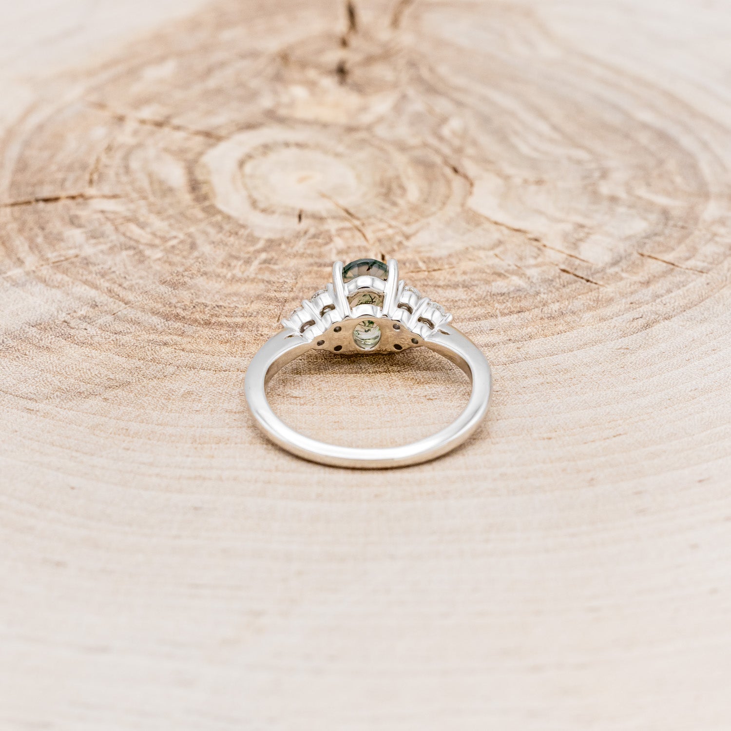 "RHEA" - OVAL MOSS AGATE ENGAGEMENT RING WITH DIAMOND ACCENTS - EXPEDITED-15