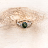 "RHEA" - OVAL MOSS AGATE ENGAGEMENT RING WITH SALT & PEPPER DIAMOND ACCENTS-4