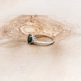 "RHEA" - OVAL MOSS AGATE ENGAGEMENT RING WITH SALT & PEPPER DIAMOND ACCENTS