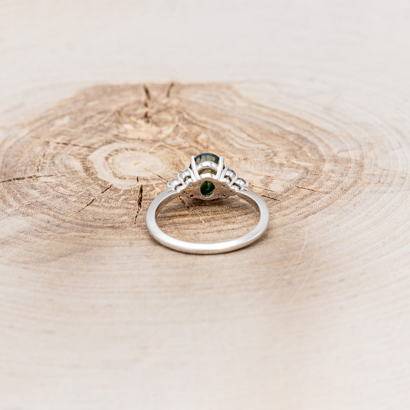 "RHEA" - OVAL MOSS AGATE ENGAGEMENT RING WITH SALT & PEPPER DIAMOND ACCENTS-5