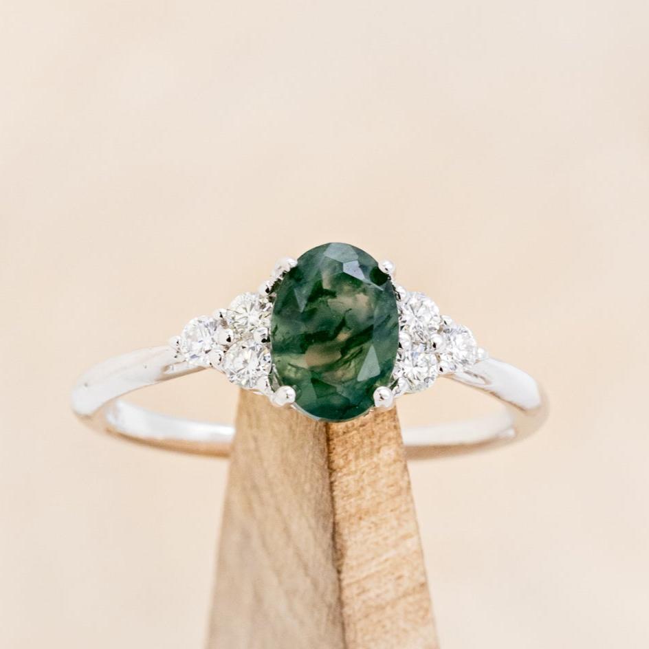 "RHEA" - OVAL MOSS AGATE ENGAGEMENT RING WITH DIAMOND ACCENTS-15