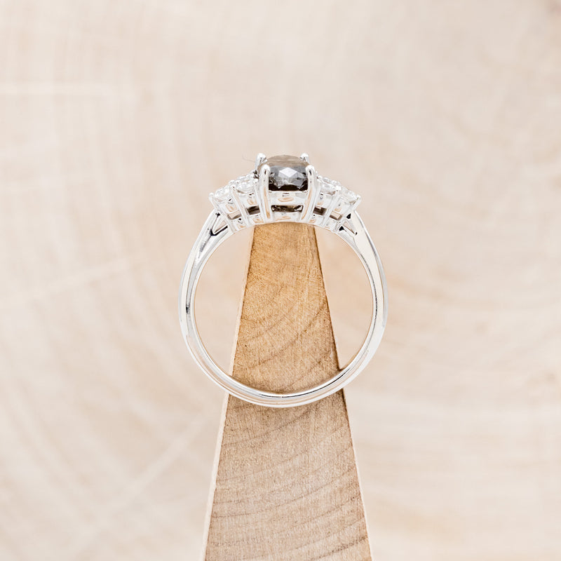 "RHEA" - OVAL SALT & PEPPER DIAMOND ENGAGEMENT RING WITH DIAMOND ACCENTS
