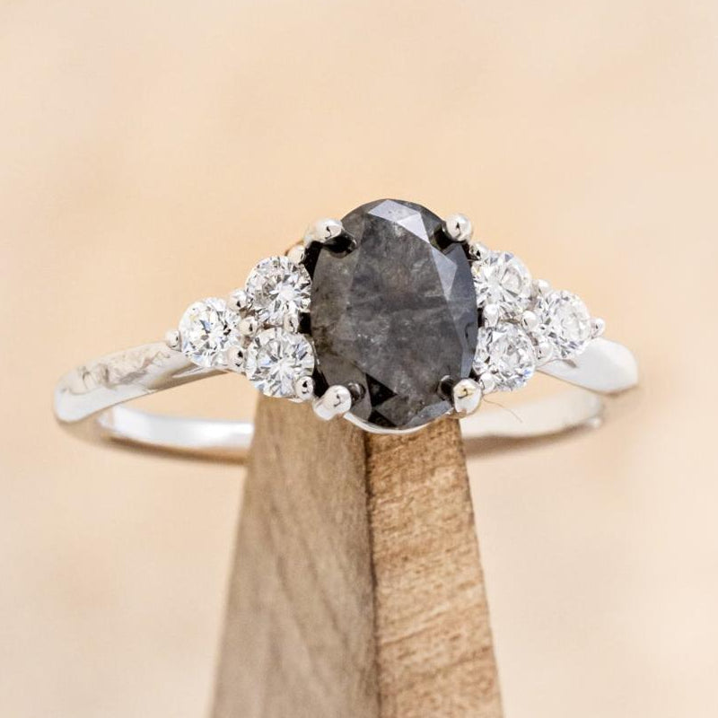 "RHEA" - OVAL SALT & PEPPER DIAMOND ENGAGEMENT RING WITH DIAMOND ACCENTS-7