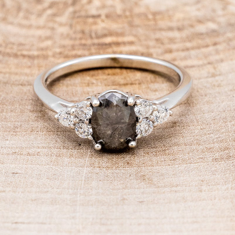 "RHEA" - OVAL SALT & PEPPER DIAMOND ENGAGEMENT RING WITH DIAMOND ACCENTS-10