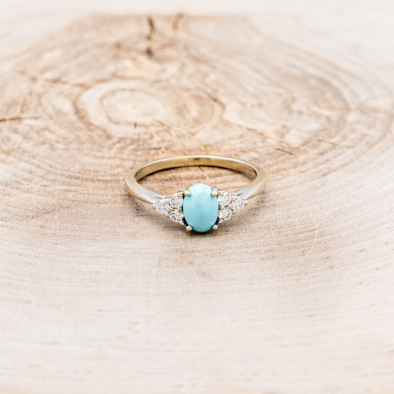 "RHEA" - OVAL TURQUOISE ENGAGEMENT RING WITH DIAMOND ACCENTS