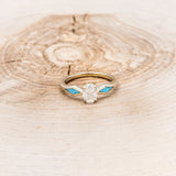 "HERA" - OVAL MOISSANITE ENGAGEMENT RING WITH TURQUOISE INLAYS-4