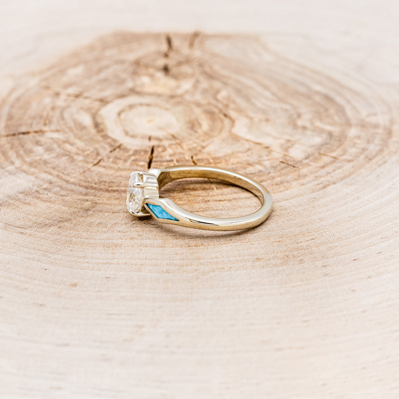 "HERA" - OVAL MOISSANITE ENGAGEMENT RING WITH TURQUOISE INLAYS-3