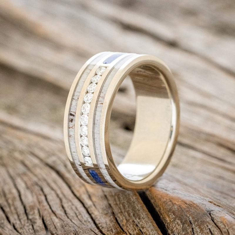 "RIO" - DIAMONDS, ANTLER & LAPIS WEDDING RING-1