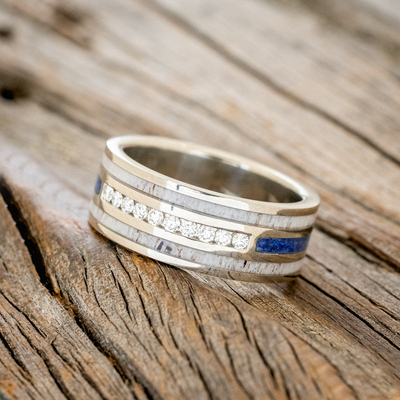 "RIO" - DIAMONDS, ANTLER & LAPIS WEDDING RING