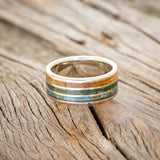 "RIO" - PATINA COPPER, MOSS & WHISKEY BARREL OAK WEDDING RING FEATURING A 14K GOLD BAND-9