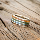 "RIO" - PATINA COPPER, MOSS & WHISKEY BARREL OAK WEDDING RING FEATURING A 14K GOLD BAND-8