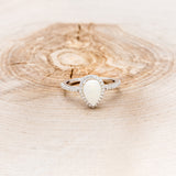 "RORY" - PEAR-SHAPED WHITE OPAL ENGAGEMENT RING WITH DIAMOND HALO & ACCENTS
