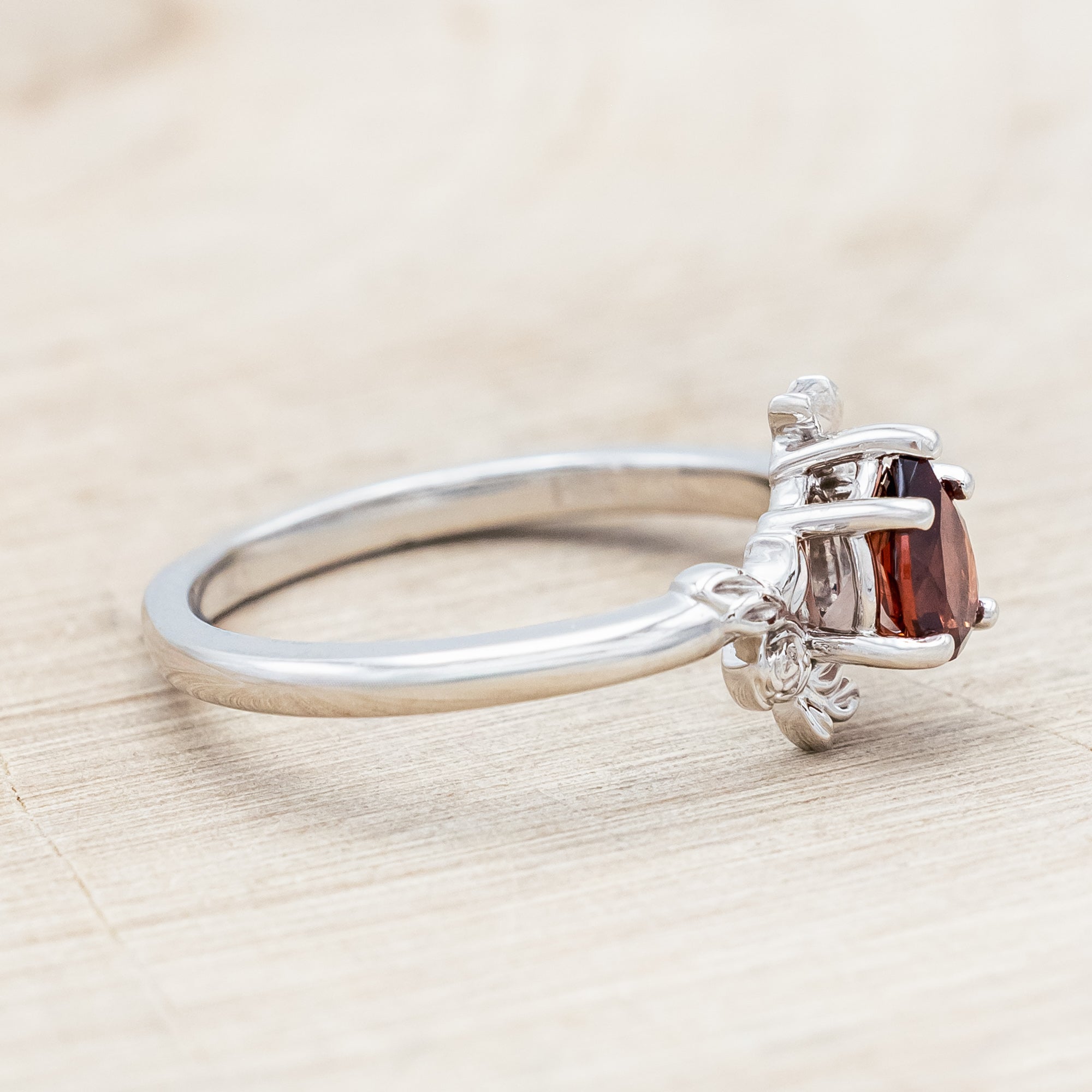 "ROSA" - MOZAMBIQUE GARNET ENGAGEMENT RING WITH FLOWER ACCENTS-Staghead Designs