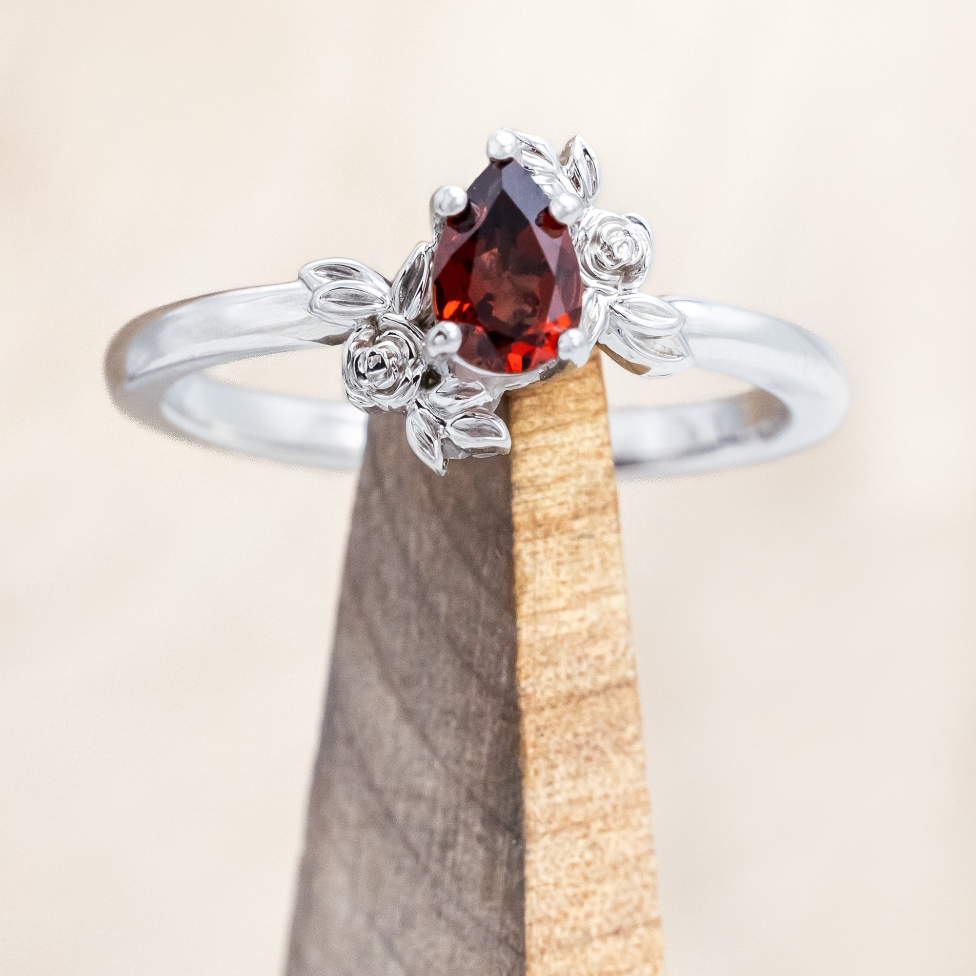 "ROSA" - MOZAMBIQUE GARNET ENGAGEMENT RING WITH FLOWER ACCENTS-Staghead Designs