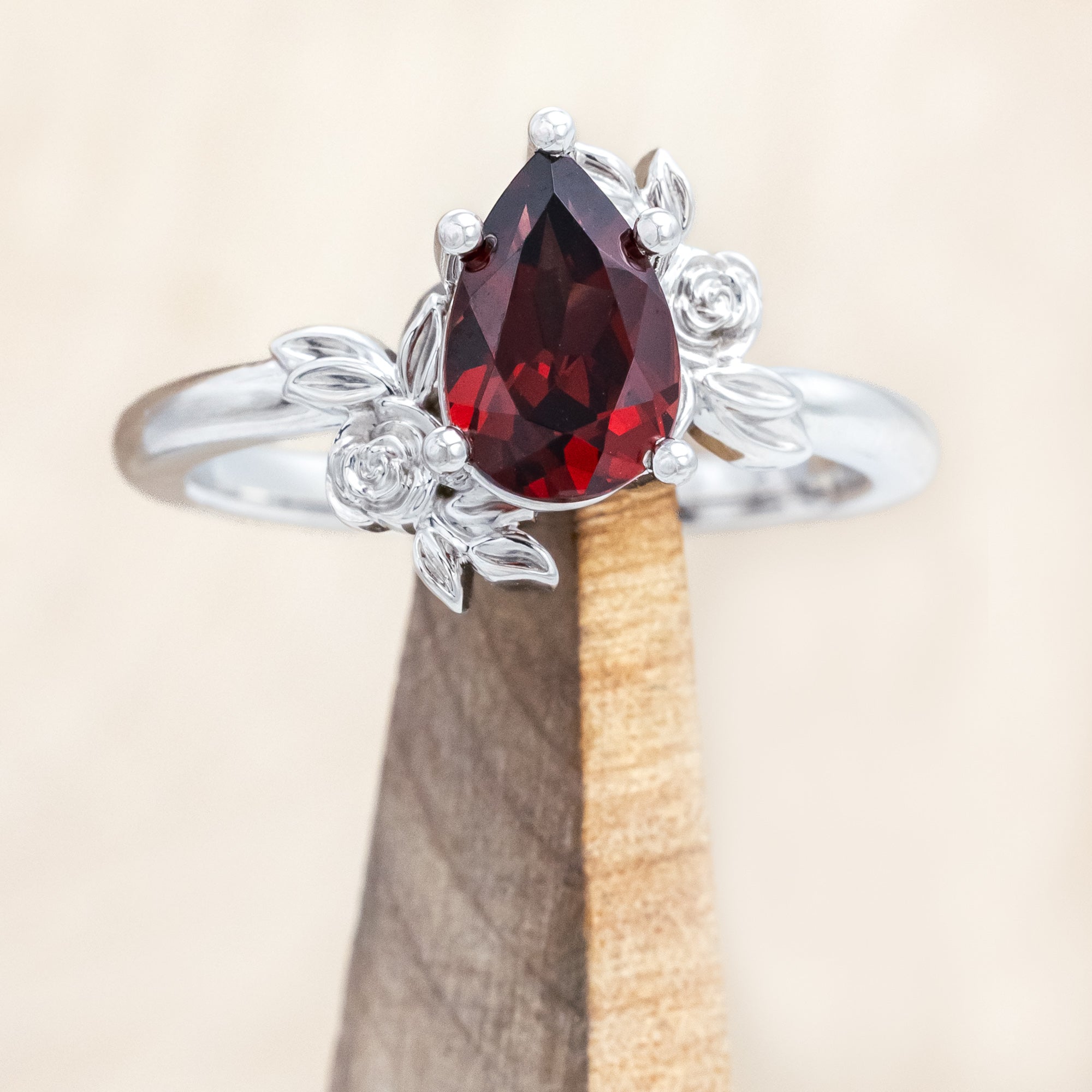 "ROSA" - MOZAMBIQUE GARNET ENGAGEMENT RING WITH FLOWER ACCENTS-Staghead Designs