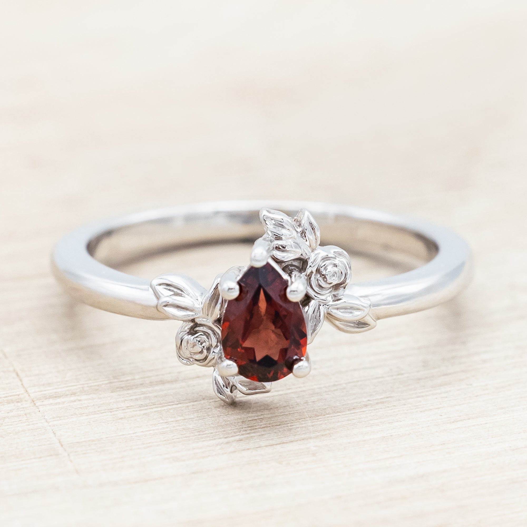 "ROSA" - MOZAMBIQUE GARNET ENGAGEMENT RING WITH FLOWER ACCENTS-Staghead Designs