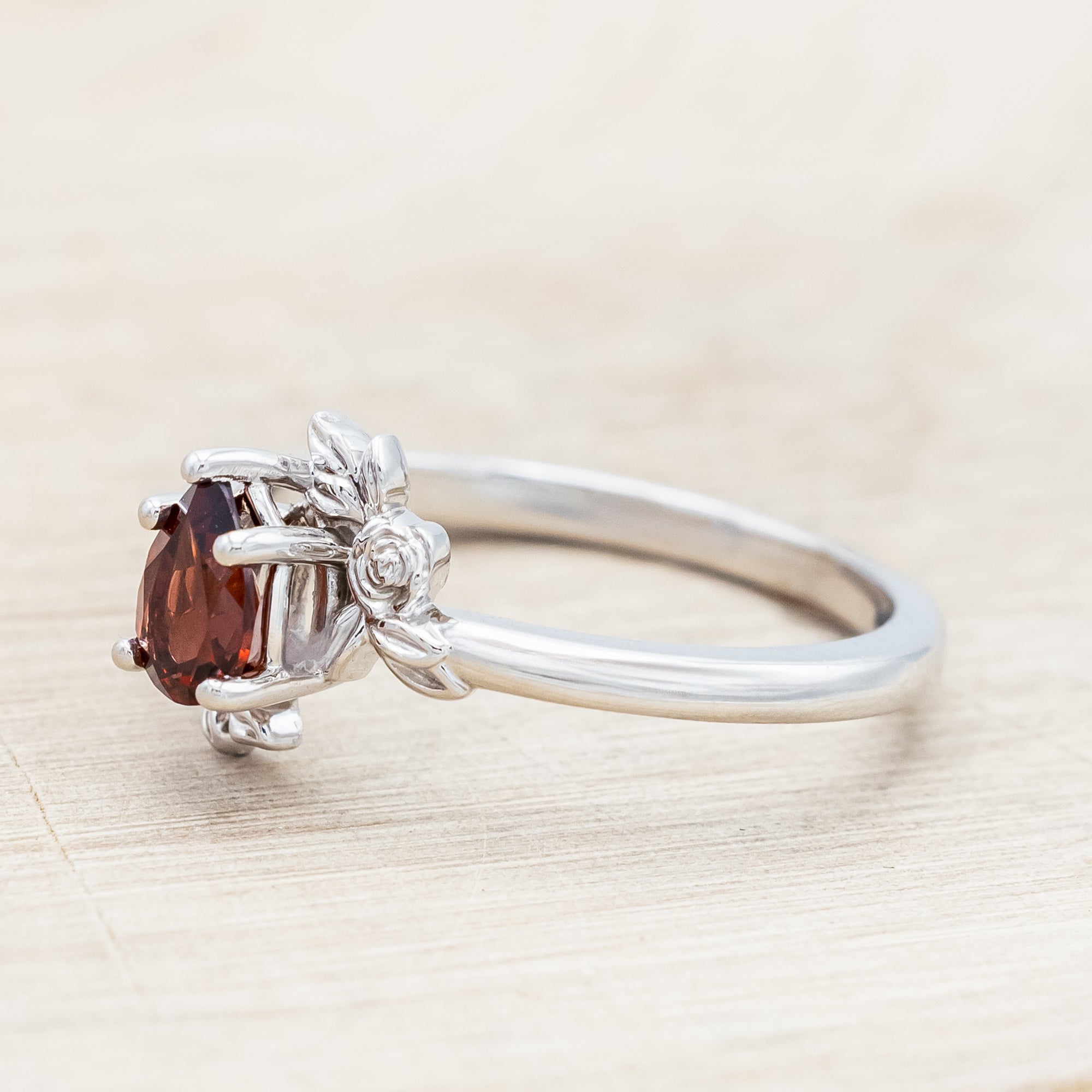 "ROSA" - MOZAMBIQUE GARNET ENGAGEMENT RING WITH FLOWER ACCENTS-Staghead Designs