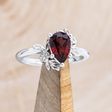 "ROSA" - PEAR CUT MOZAMBIQUE GARNET ENGAGEMENT RING WITH FLOWER ACCENTS-1