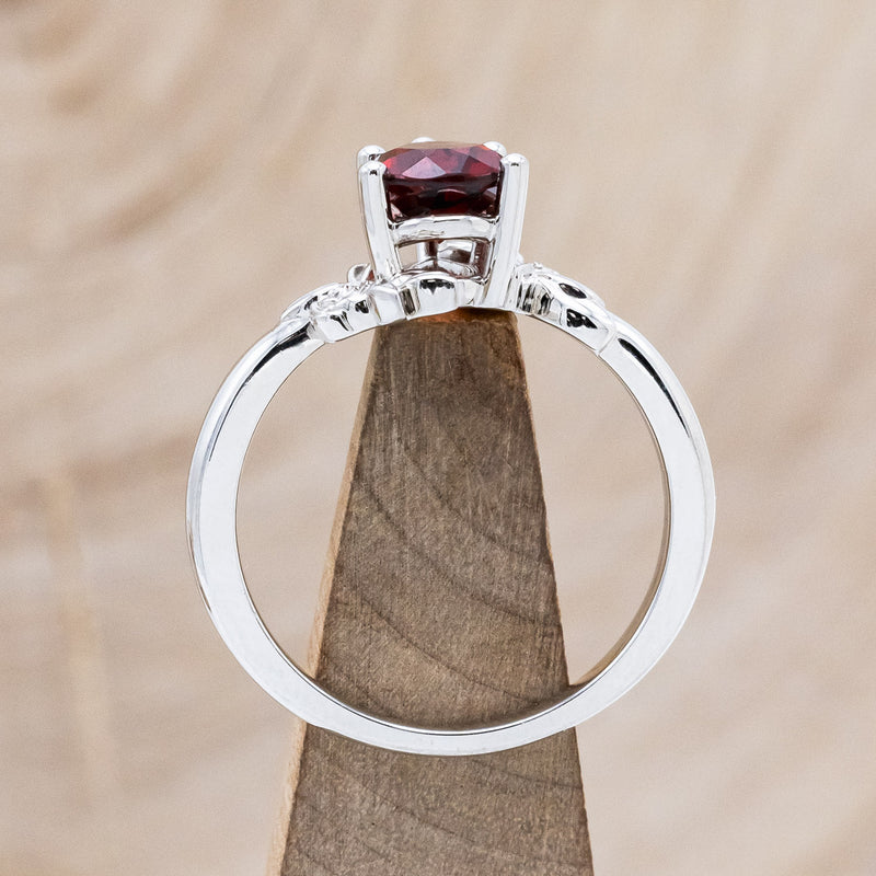 "ROSA" - PEAR CUT MOZAMBIQUE GARNET ENGAGEMENT RING WITH FLOWER ACCENTS-6