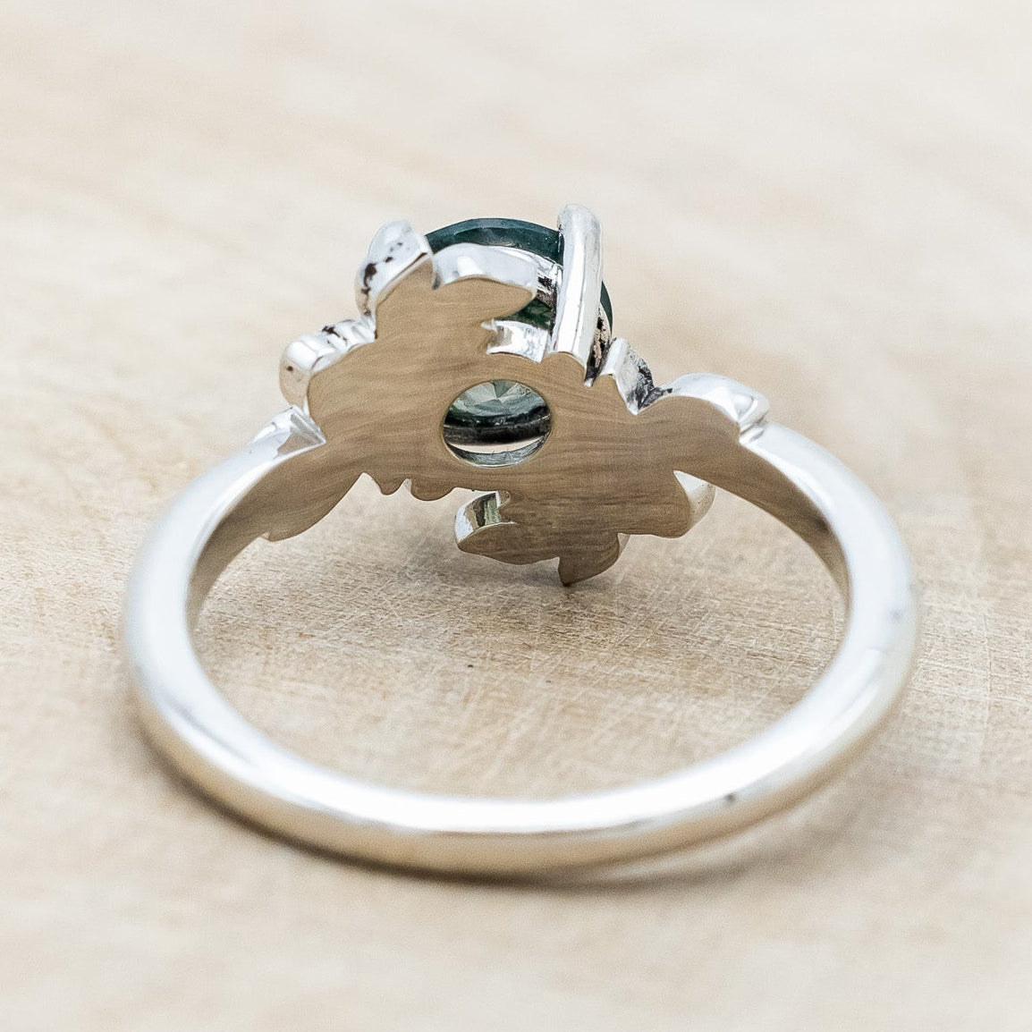 "ROSA" - ROUND CUT MOSS AGATE ENGAGEMENT RING WITH FLOWER ACCENTS-Staghead Designs