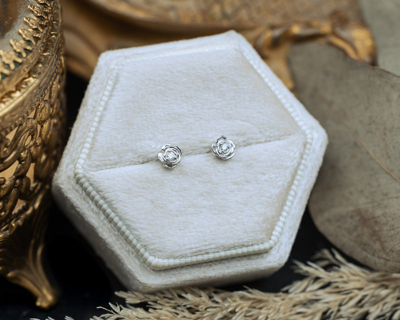 PETITE ROSE EARRINGS ACCENTED WITH NATURAL DIAMONDS