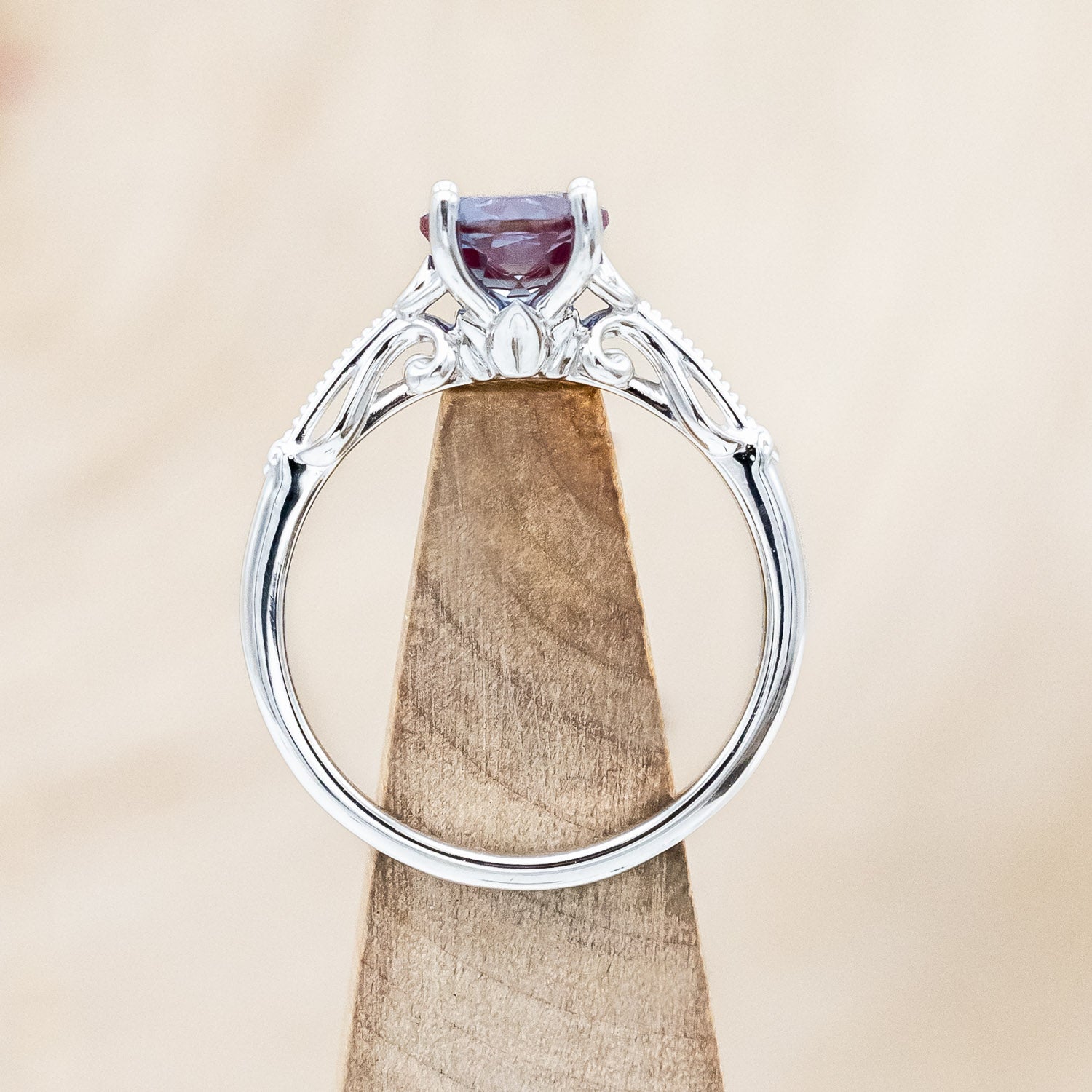 "ROSEMARY" - FLORAL-STYLE ENGAGEMENT RING WITH ROUND CUT LAB-GROWN ALEXANDRITE-Staghead Designs
