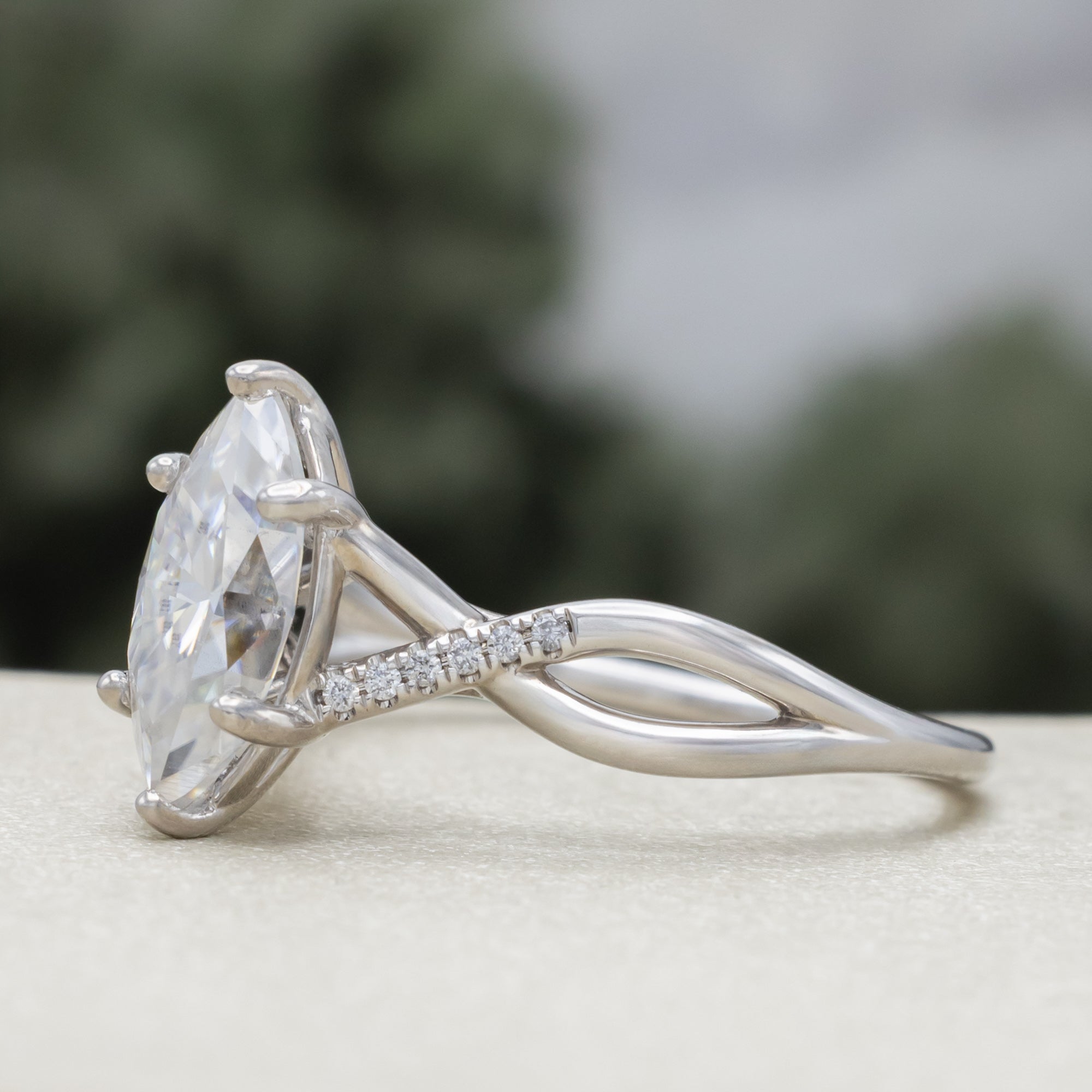 "Roslyn" - Marquise Cut Moissanite Engagement Ring With Diamond Accents-Staghead Designs