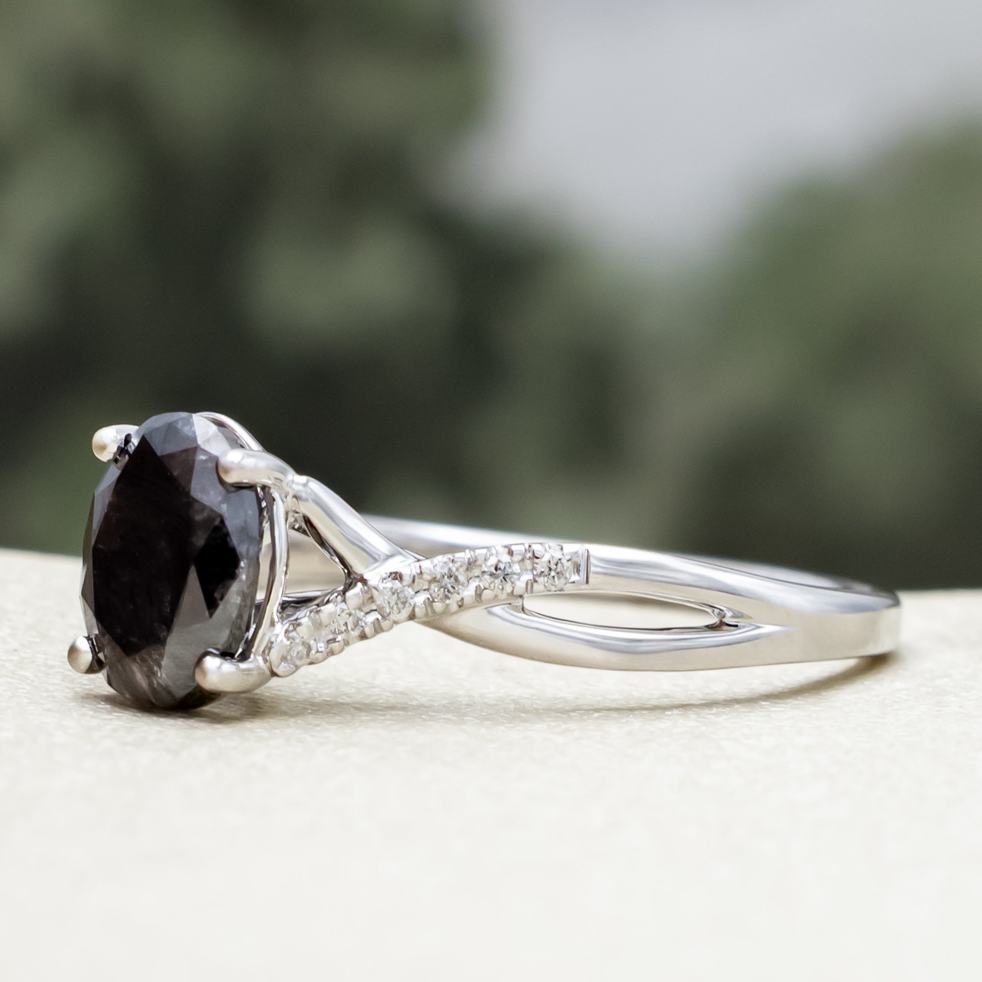 "Roslyn" - Oval Cut Center Stone Engagement Ring With Diamond Accents-Staghead Designs
