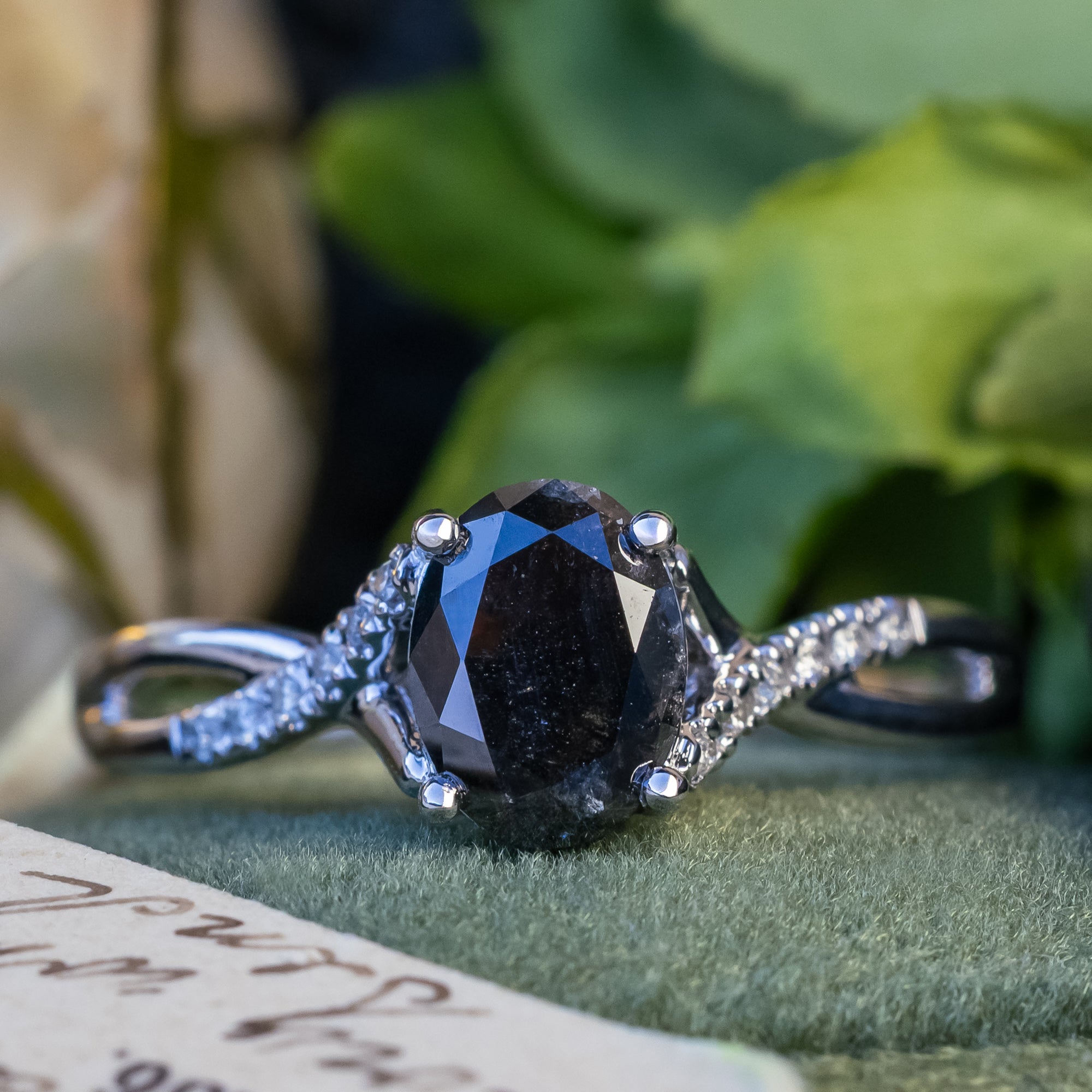 "Roslyn" - Oval Cut Center Stone Engagement Ring With Diamond Accents-Staghead Designs