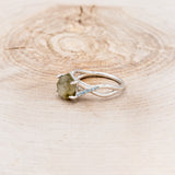 "ROSLYN" - HEXAGON LABRADORITE ENGAGEMENT RING WITH BLUE TOPAZ ACCENTS