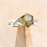 "ROSLYN" - HEXAGON LABRADORITE ENGAGEMENT RING WITH BLUE TOPAZ ACCENTS