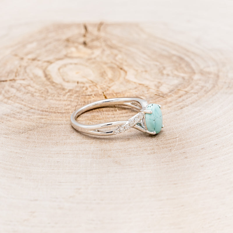 "ROSLYN" - OVAL TURQUOISE ENGAGEMENT RING WITH DIAMOND ACCENTS