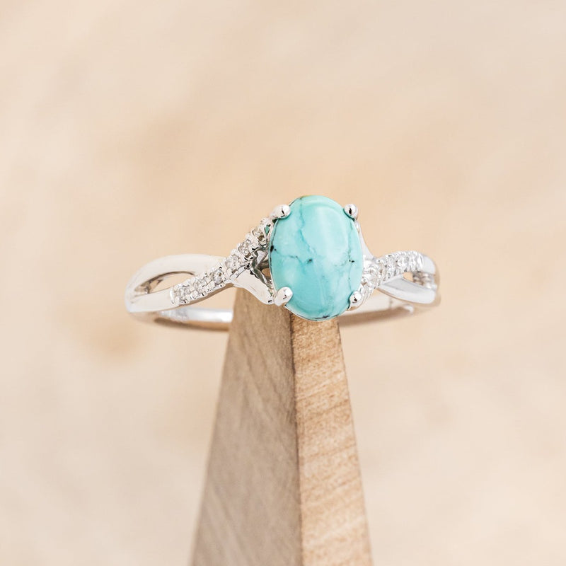 "ROSLYN" - OVAL TURQUOISE ENGAGEMENT RING WITH DIAMOND ACCENTS