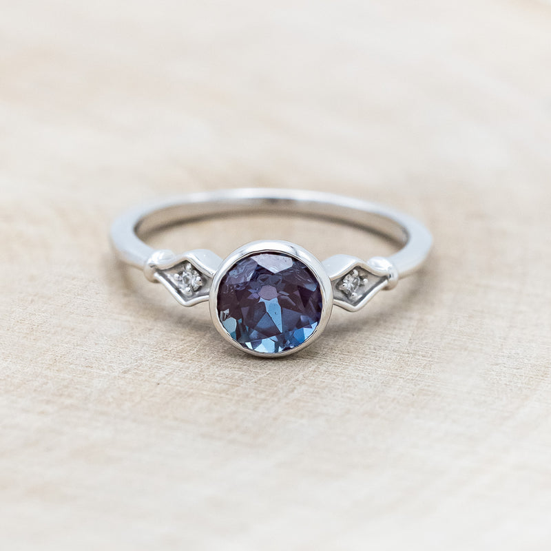 ROUND CUT LAB-GROWN ALEXANDRITE ENGAGEMENT RING WITH DIAMOND ACCENTS