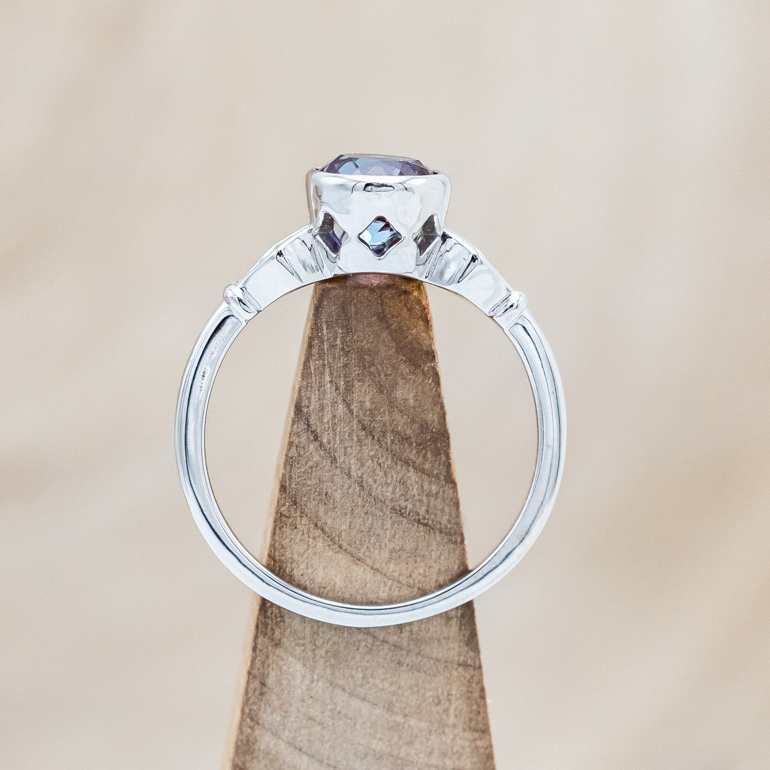 ROUND CUT LAB-GROWN ALEXANDRITE ENGAGEMENT RING WITH DIAMOND ACCENTS-Staghead Designs