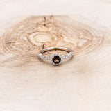 ROUND CUT SMOKY QUARTZ ENGAGEMENT RING WITH DIAMOND HALO & ACCENTS
