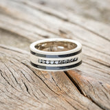 "RYDER" - BLACK DIAMONDS & JET STONE INLAYS WEDDING BAND WITH A SANDBLASTED FINISH-6