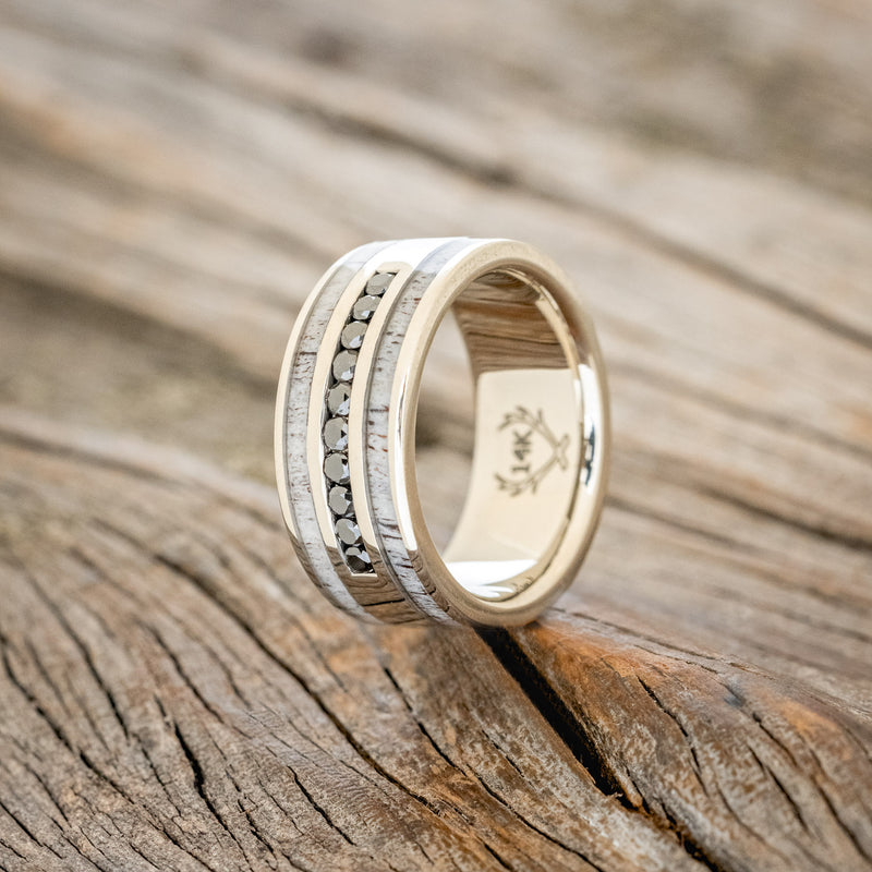 "RYDER" - BLACK DIAMONDS & ANTLER INLAYS WEDDING BAND-4