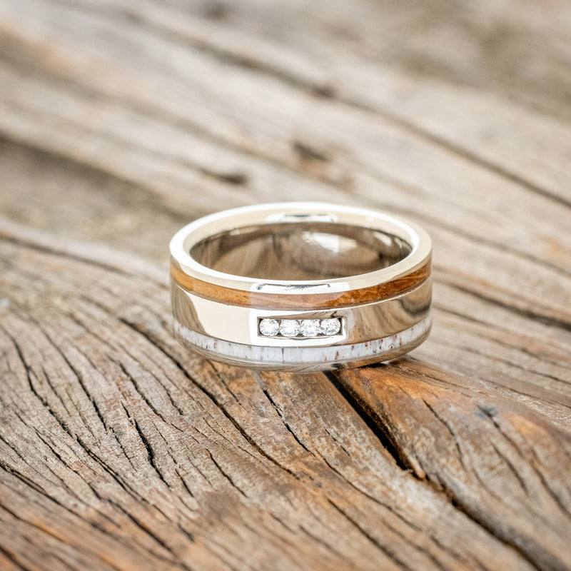 "RYDER" - DIAMONDS, WHISKEY BARREL & ANTLER WEDDING BAND-3