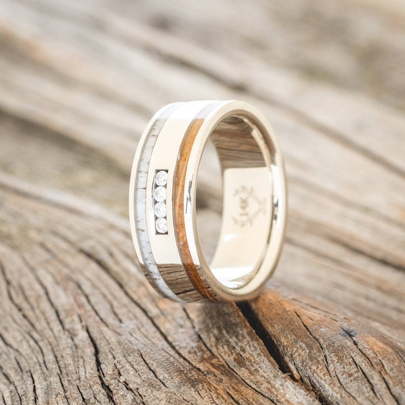 "RYDER" - DIAMONDS, WHISKEY BARREL & ANTLER WEDDING BAND-1