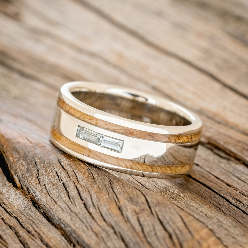 "RYDER" - WHISKEY BARREL OAK & MONTANA SAPPHIRE WEDDING RING FEATURING A 14K GOLD BAND-2