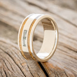 "RYDER" - WHISKEY BARREL OAK & MONTANA SAPPHIRE WEDDING RING FEATURING A 14K GOLD BAND-1