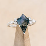 "SAGE" - BRIDAL SUITE - KITE CUT MOSS AGATE ENGAGEMENT RING WITH DIAMOND ACCENTS & TRACERS