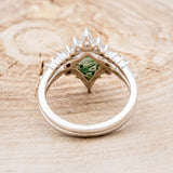 "SAGE" - KITE CUT MOSS AGATE ENGAGEMENT RING WITH DIAMOND ACCENTS & DIAMOND TRACER