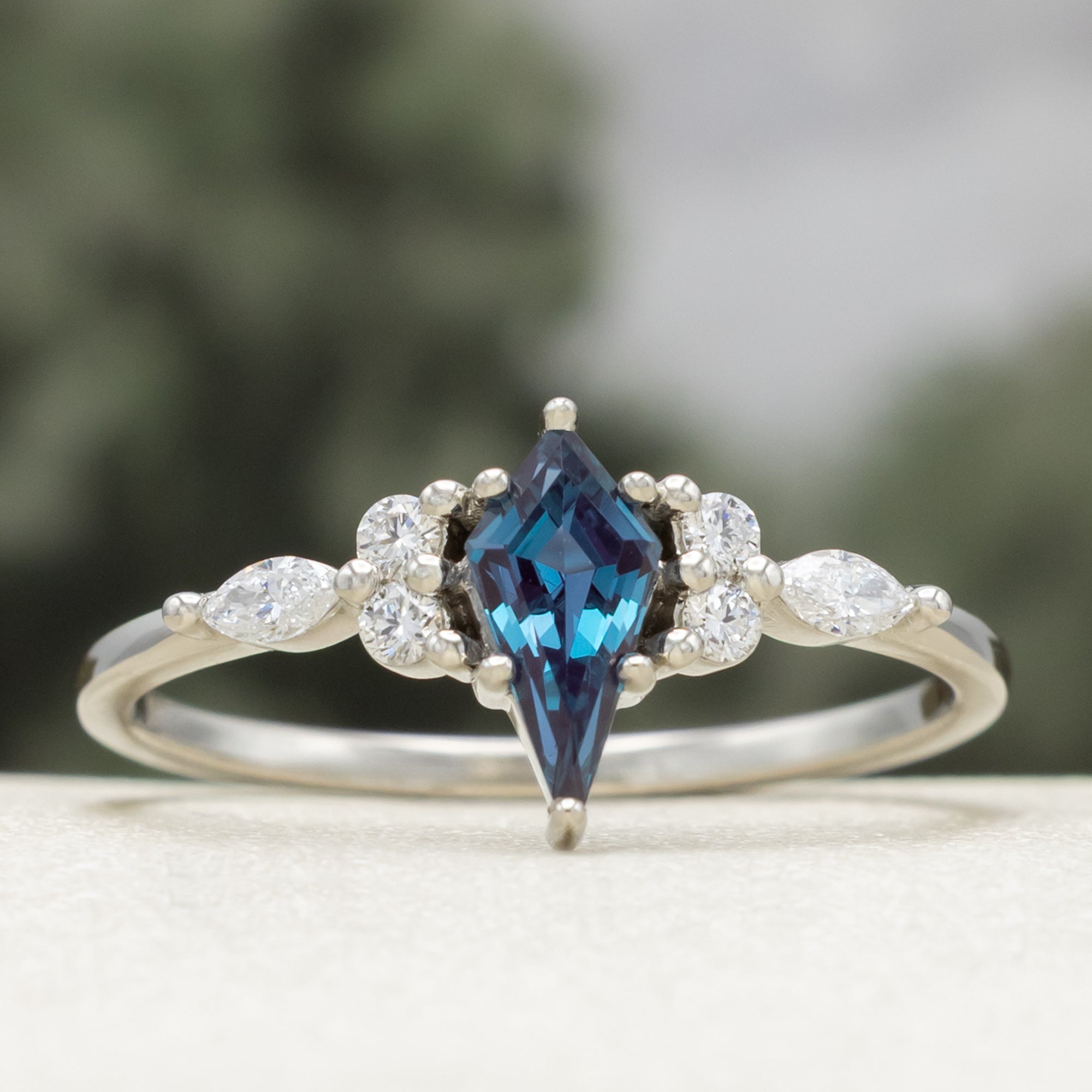 "SAGE" - KITE CUT ENGAGEMENT RING WITH DIAMOND ACCENTS & TRACERS-Staghead Designs