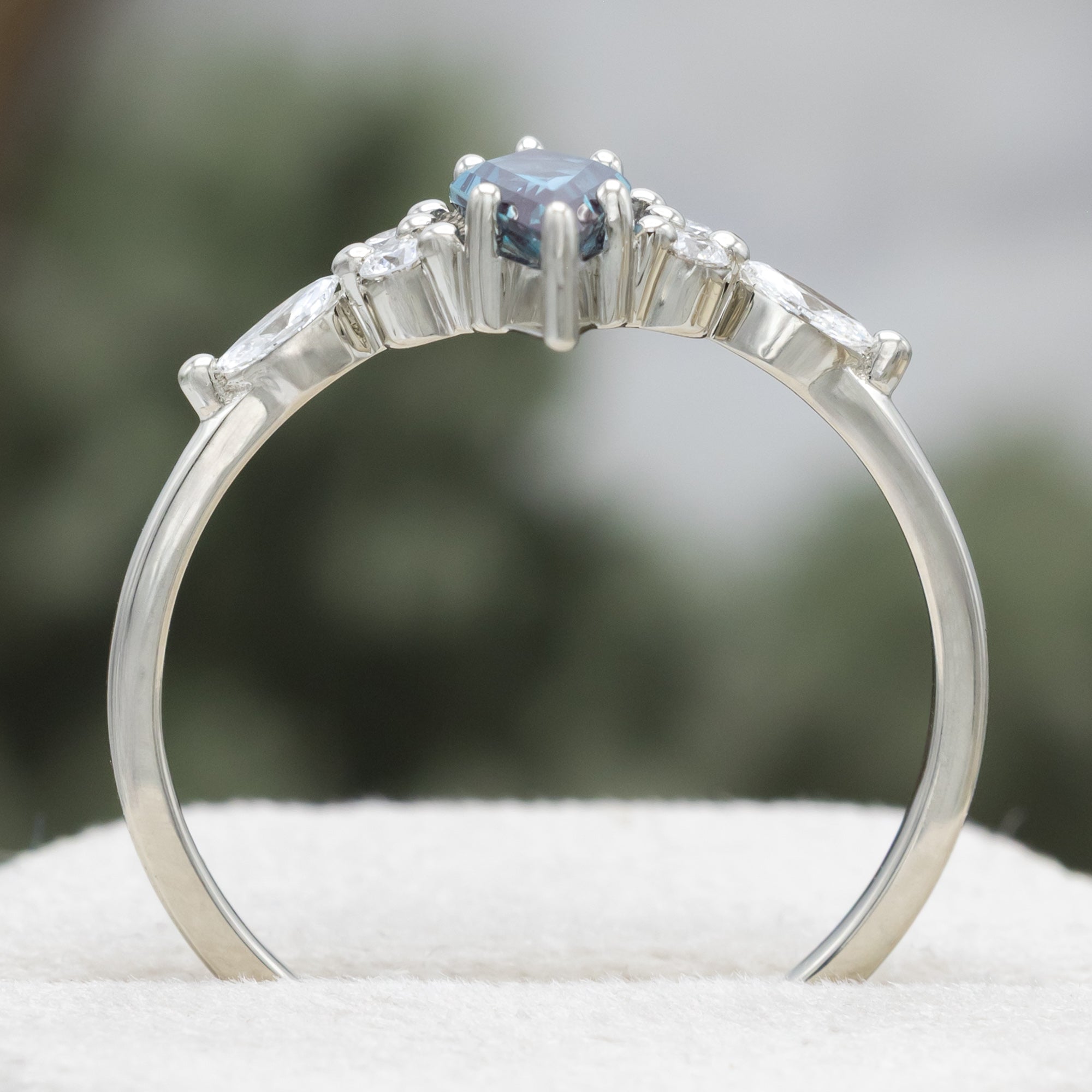 "SAGE" - KITE CUT ENGAGEMENT RING WITH DIAMOND ACCENTS & TRACERS-Staghead Designs