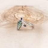 "SAGE" - KITE CUT MOSS AGATE ENGAGEMENT RING WITH BLACK DIAMOND ACCENTS & DIAMOND TRACER-3