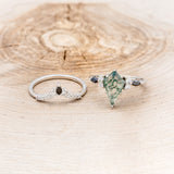 "SAGE" - KITE CUT MOSS AGATE ENGAGEMENT RING WITH BLACK DIAMOND ACCENTS & DIAMOND TRACER-6