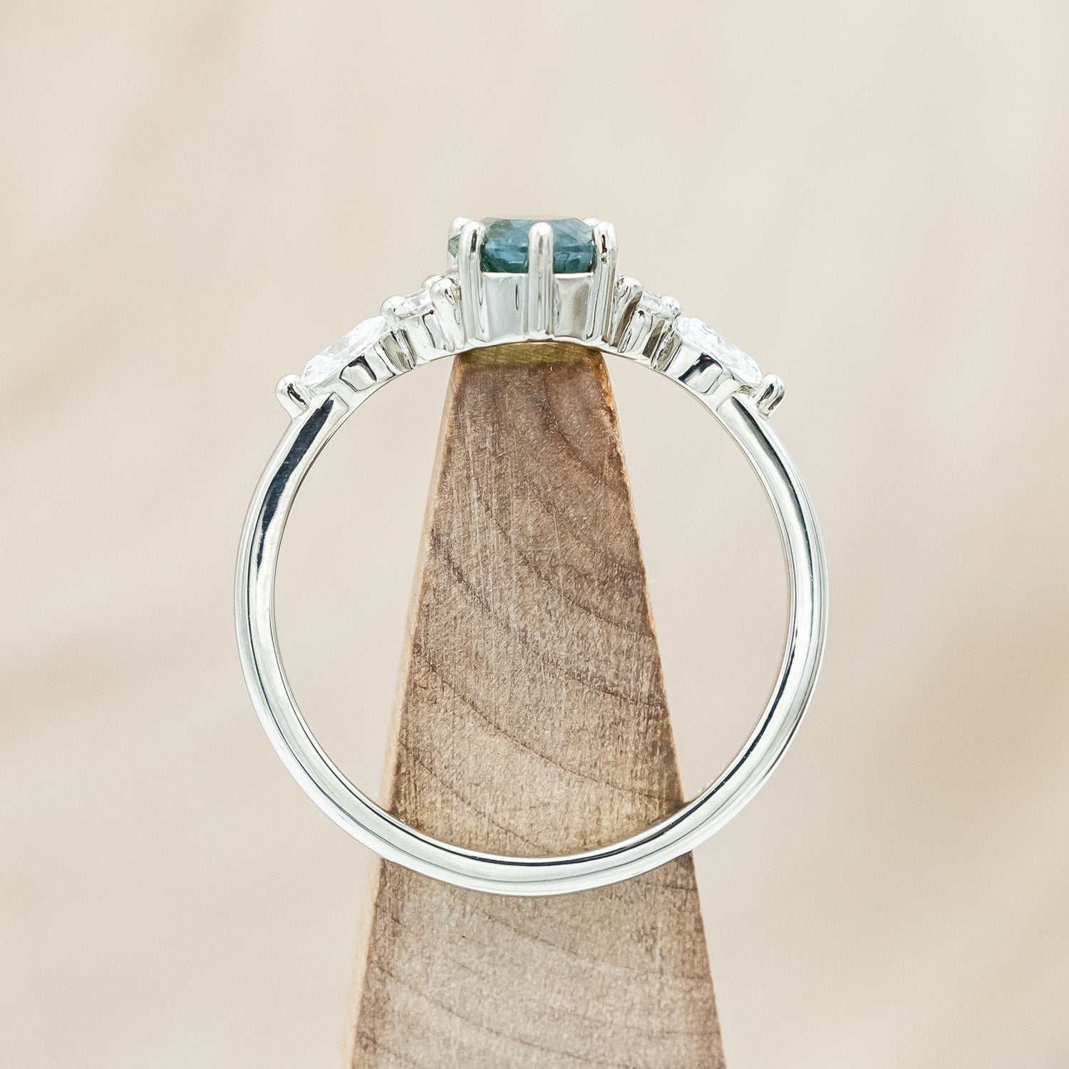 "SAGE" - OVAL CUT MOSS AGATE ENGAGEMENT RING WITH DIAMOND ACCENTS-Staghead Designs