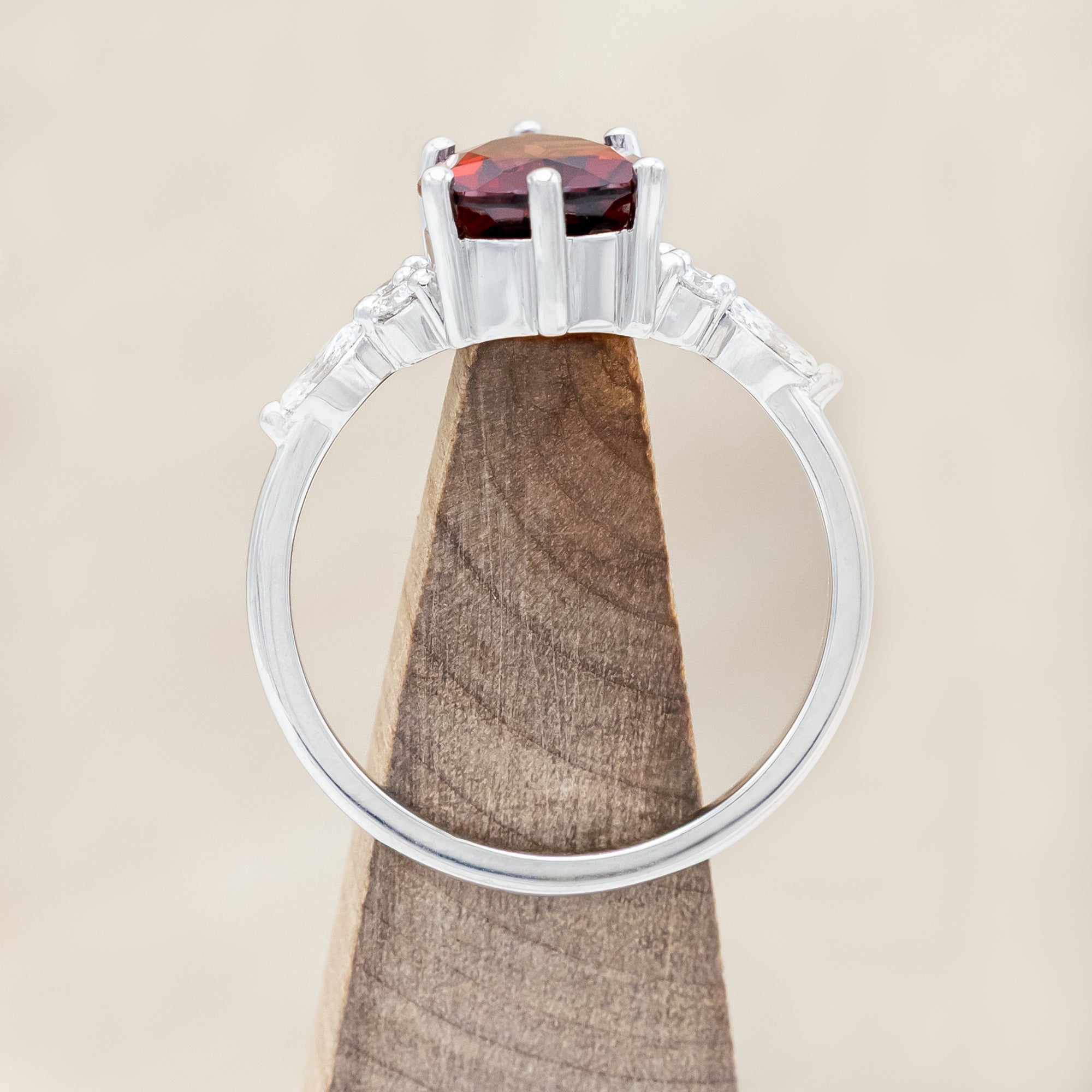 "SAGE" - PEAR CUT MOZAMBIQUE GARNET ENGAGEMENT RING WITH DIAMOND ACCENTS & "FALA" TRACER-Staghead Designs